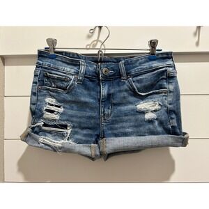 American Eagle Midi Denim Shorts Ne(x)t Level Stretch Distressed Blue Womens 29